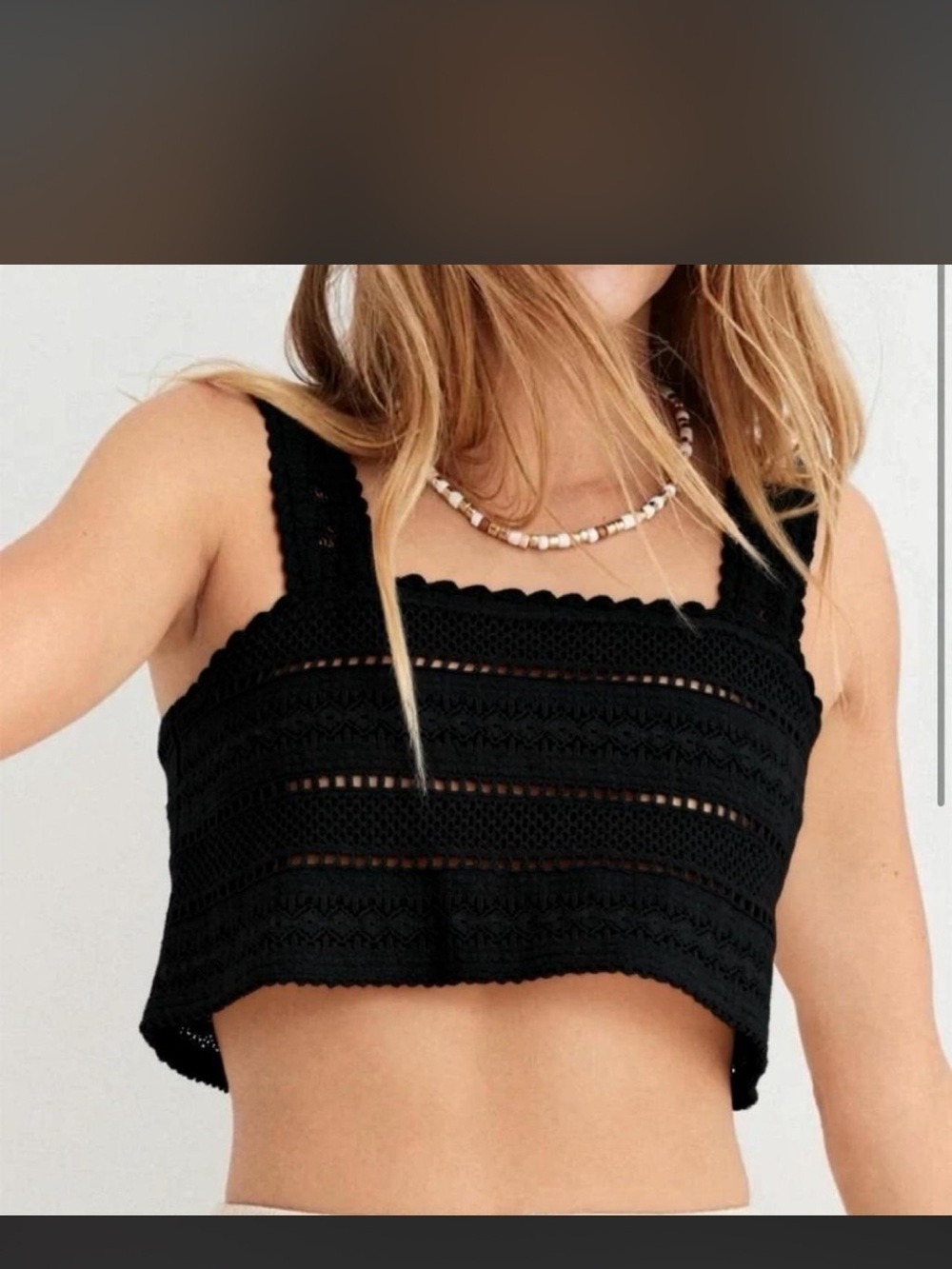 Aerie Black Crochet Crop Top Boho Coastal Summer Size Small